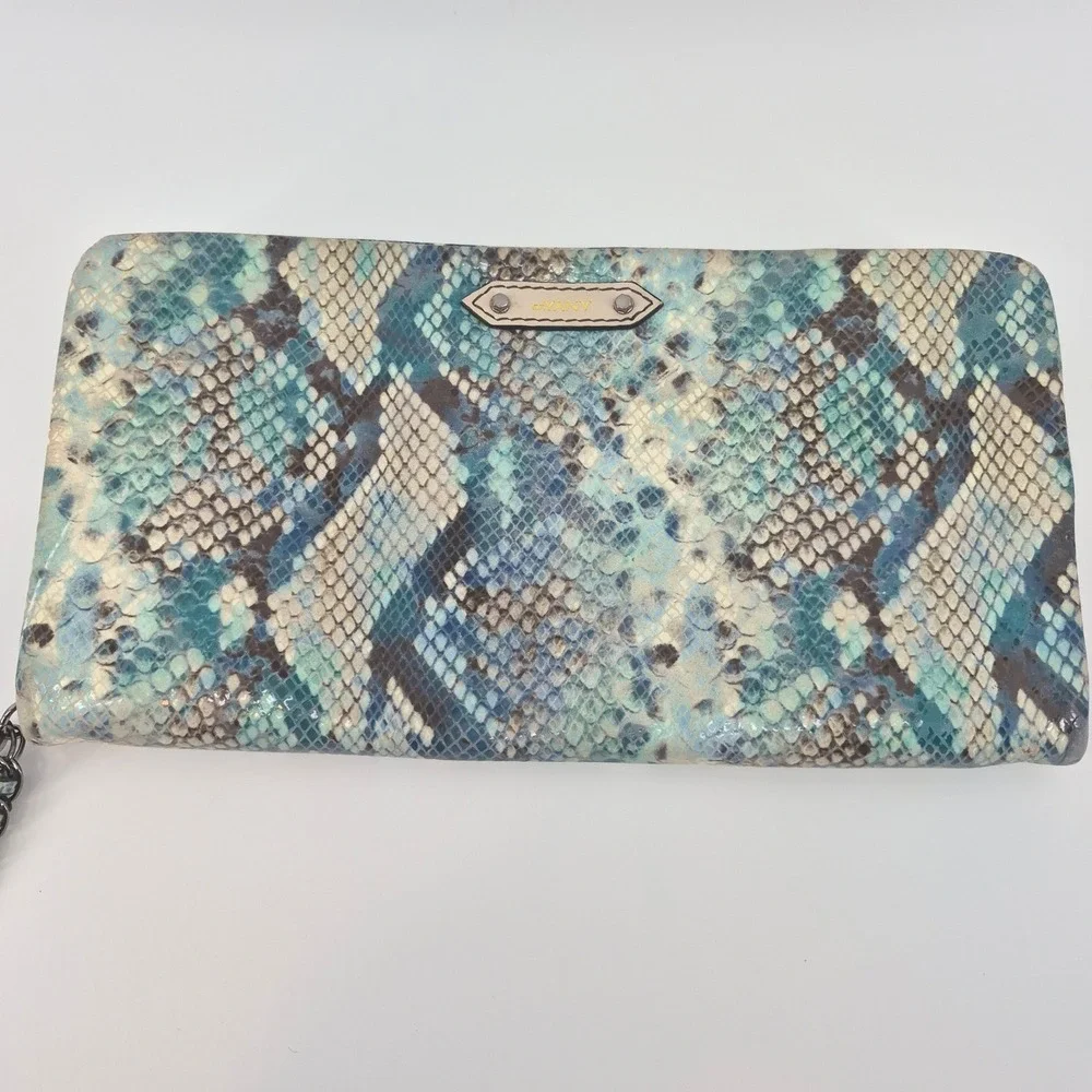 Bryany Blue Python Embossed‎ Wristlet Wallet Clutch Chain Strap Vegan Leather